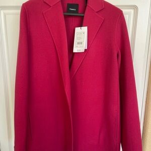 NWT $595 Theory Clairene Jacket in Double-Face Wool-Cashmere Deep Rose S
